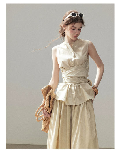 "The Last Falling Leaf" Milk Tea Lyocell Two-Piece Skirt Set