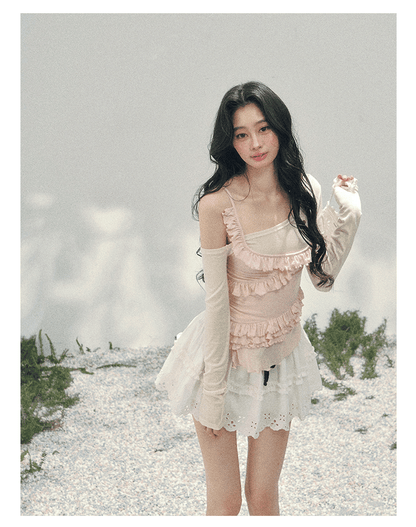 “Sugar Frosted Tenderness” Off-Shoulder Ruched Tee