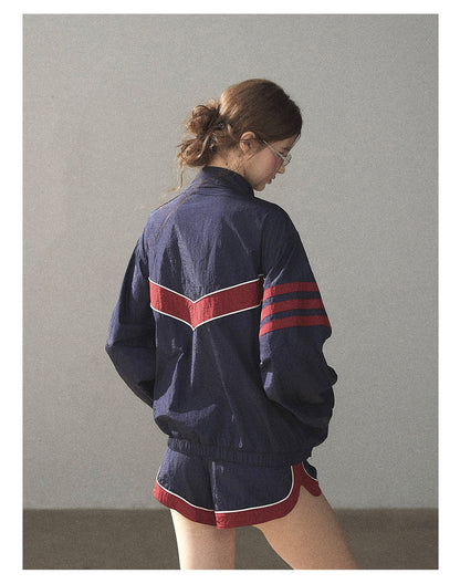 170726 "Keep Running" Navy Blue Retro Track Jacket & Shorts Set
