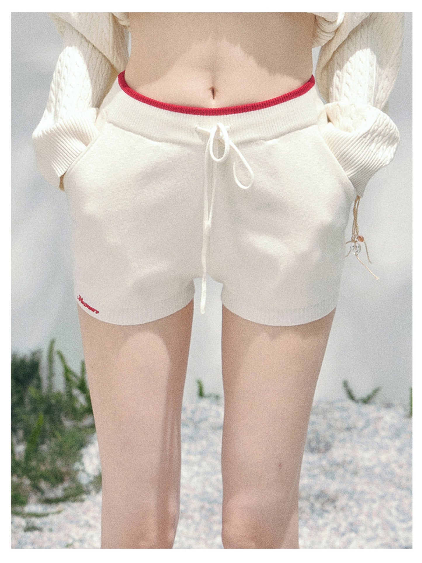 少也眼 “Campus Muse” Apricot Preppy Three-Piece Knit Set 6785654