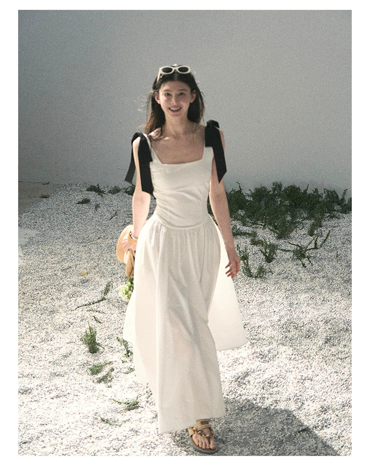 "Whispered Spring Midnight" Gardenia White Maxi Sundress 84545
