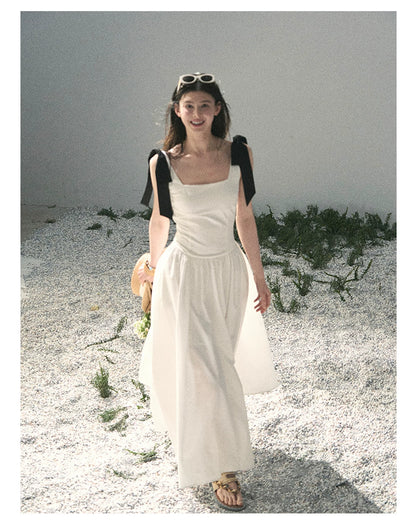"Whispered Spring Midnight" Gardenia White Maxi Sundress 84545