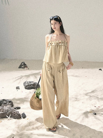 "Traces of the Wind" Sand Beige Cami & Wide-Leg Pants Set