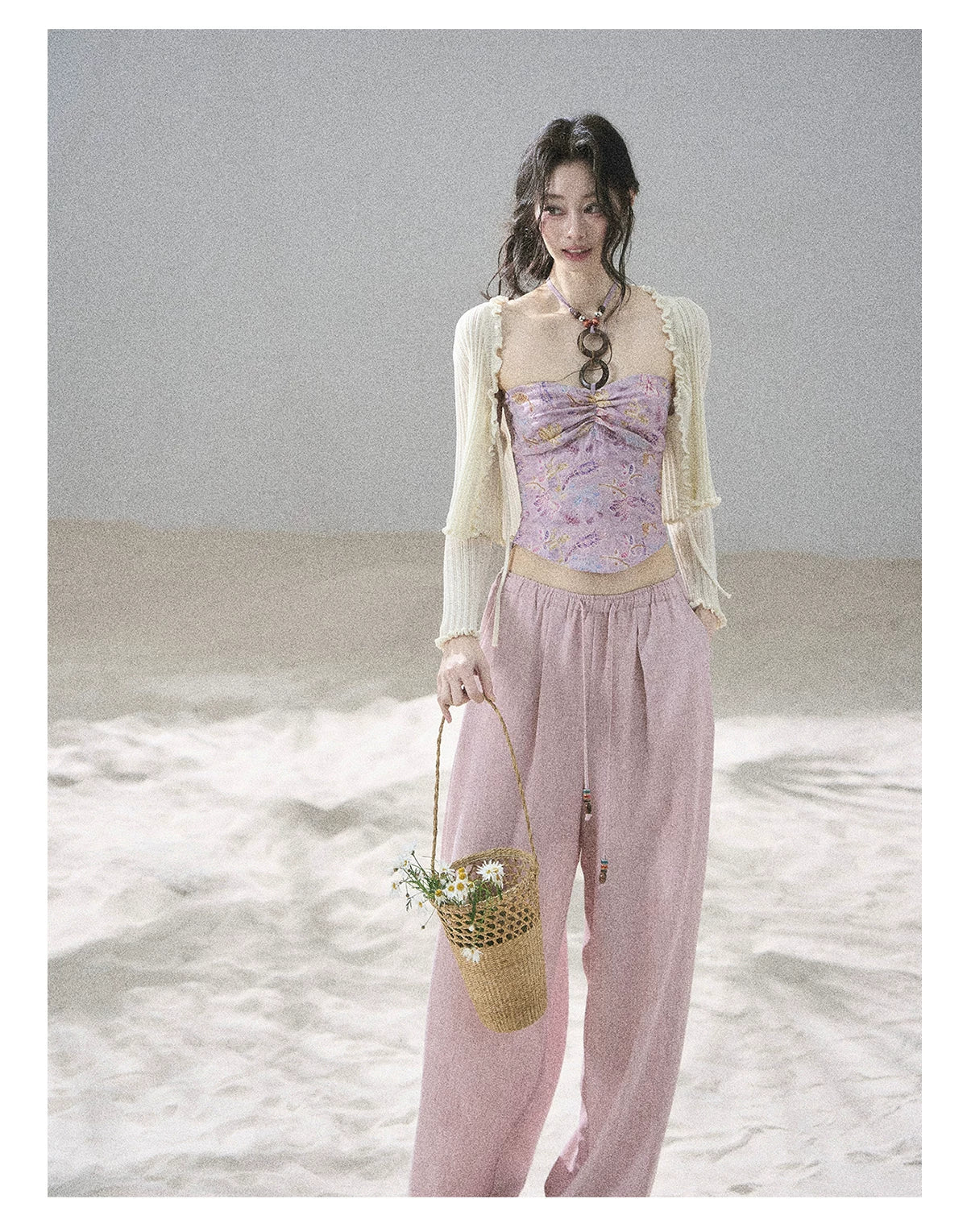 "Follow the Sea Breeze" Lightweight Straight-Leg Wide-Leg Pants (Lotus Pink/ Gray Sage Green/ Gray Blue)