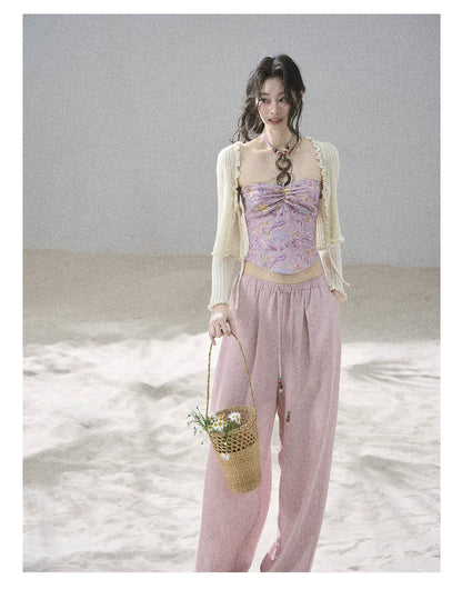 "Follow the Sea Breeze" Lightweight Straight-Leg Wide-Leg Pants (Lotus Pink/ Gray Sage Green/ Gray Blue)