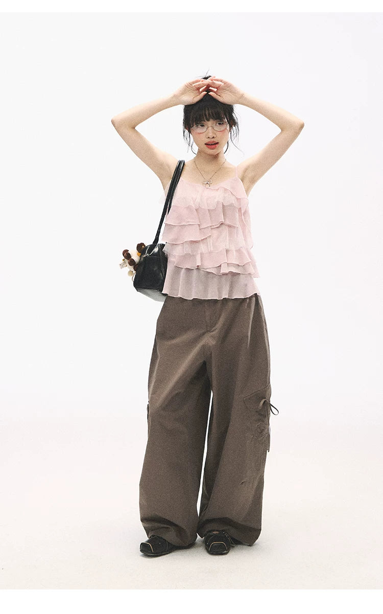 "Star Haven" Tiered Ruffle Cami Top (Cloud Blush Pink/ Moonlight Gray)