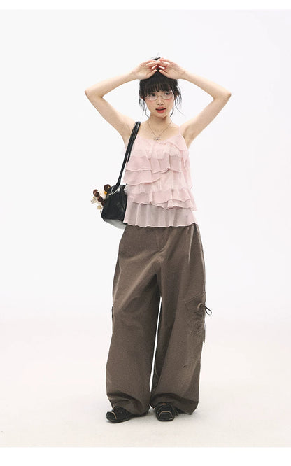 "Star Haven" Tiered Ruffle Cami Top (Cloud Blush Pink/ Moonlight Gray)