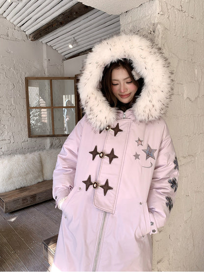 阮阮自制 - Starlight Dream Lilac Star-Trim Duck Down Coat