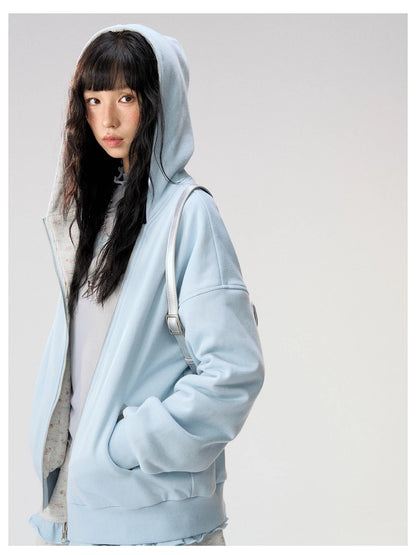[CAN] "Misty Blue Floral Reverie" Light Blue Floral Set (Reversible Jacket / Sweatpants / Tiered Skirt)