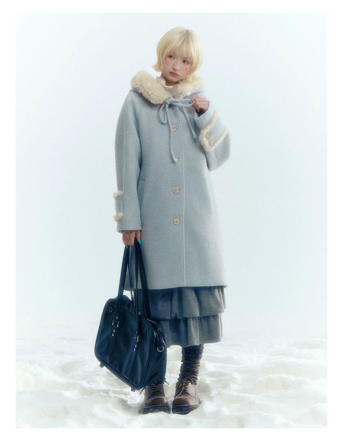 Horridale - Light Gray Pleated Knit Bubble Skirt with Oversized Pockets