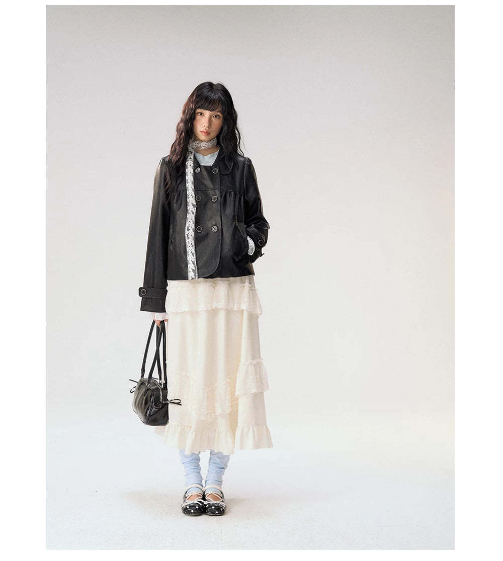 [CAN] "Soft Whisper" Ivory Embroidered Lace Layered Midi Skirt