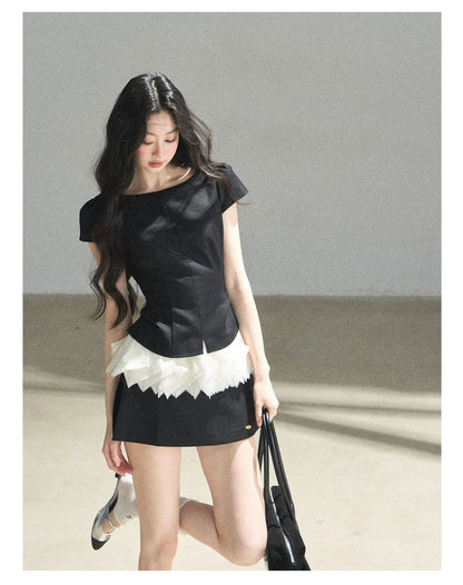 "Her Black & White Poem" Elegant Contrast Two-Piece Set