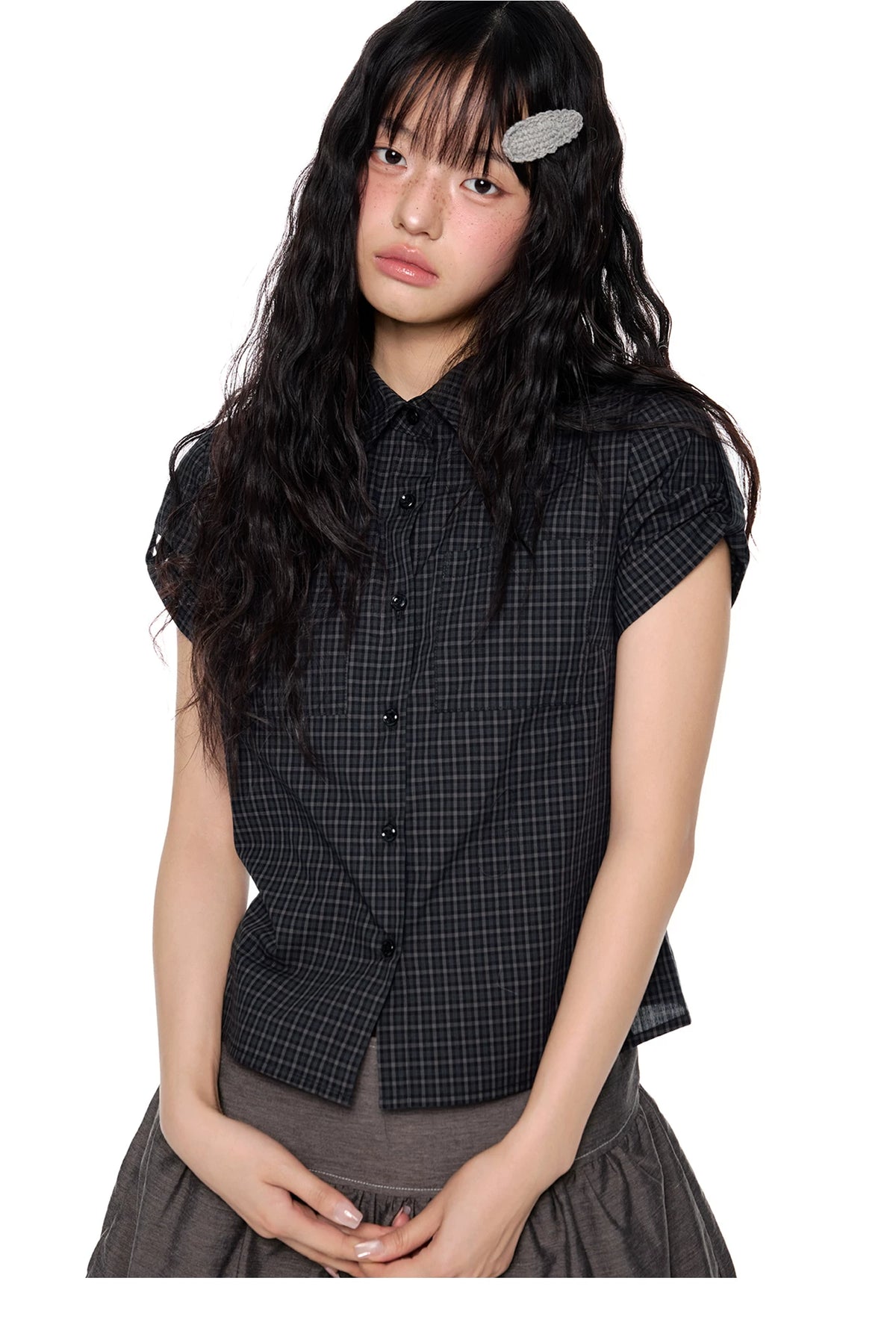 EZEK | Gingham Check Short Sleeve Shirt with Adjustable Sleeves