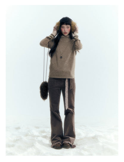 Horridale - Light Brown Colorblock High Cowl Neck Long Sleeve Top
