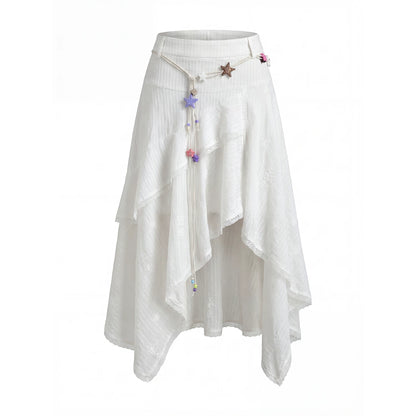 “Stardust Cascade” White Asymmetrical Ruffle Skirt