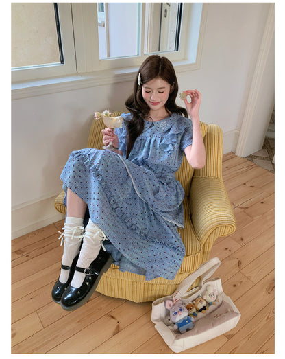“Blueberry Tart Reverie” Blue Polka Dot Tea Dress