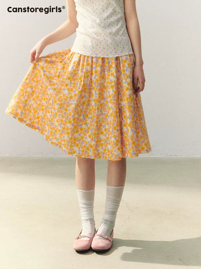 Citrus Bloom Lace Cami & Floral Pleated Skirt Set LL2026039