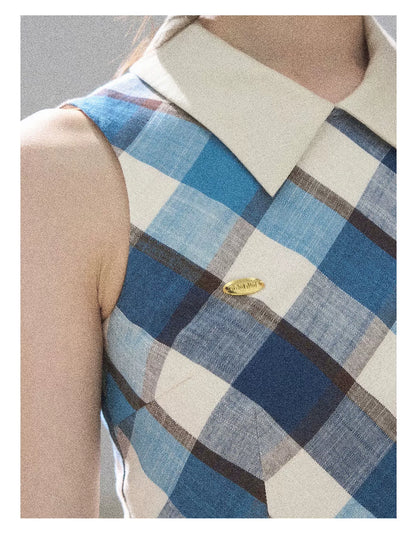 "Sunset by the Shore" Vintage Blue Plaid Polo Mini Dress 358648564