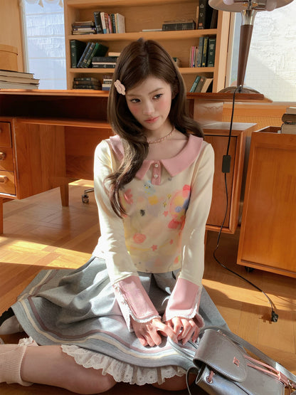 “Spring Palette Reverie” Apricot Cropped Knit Top