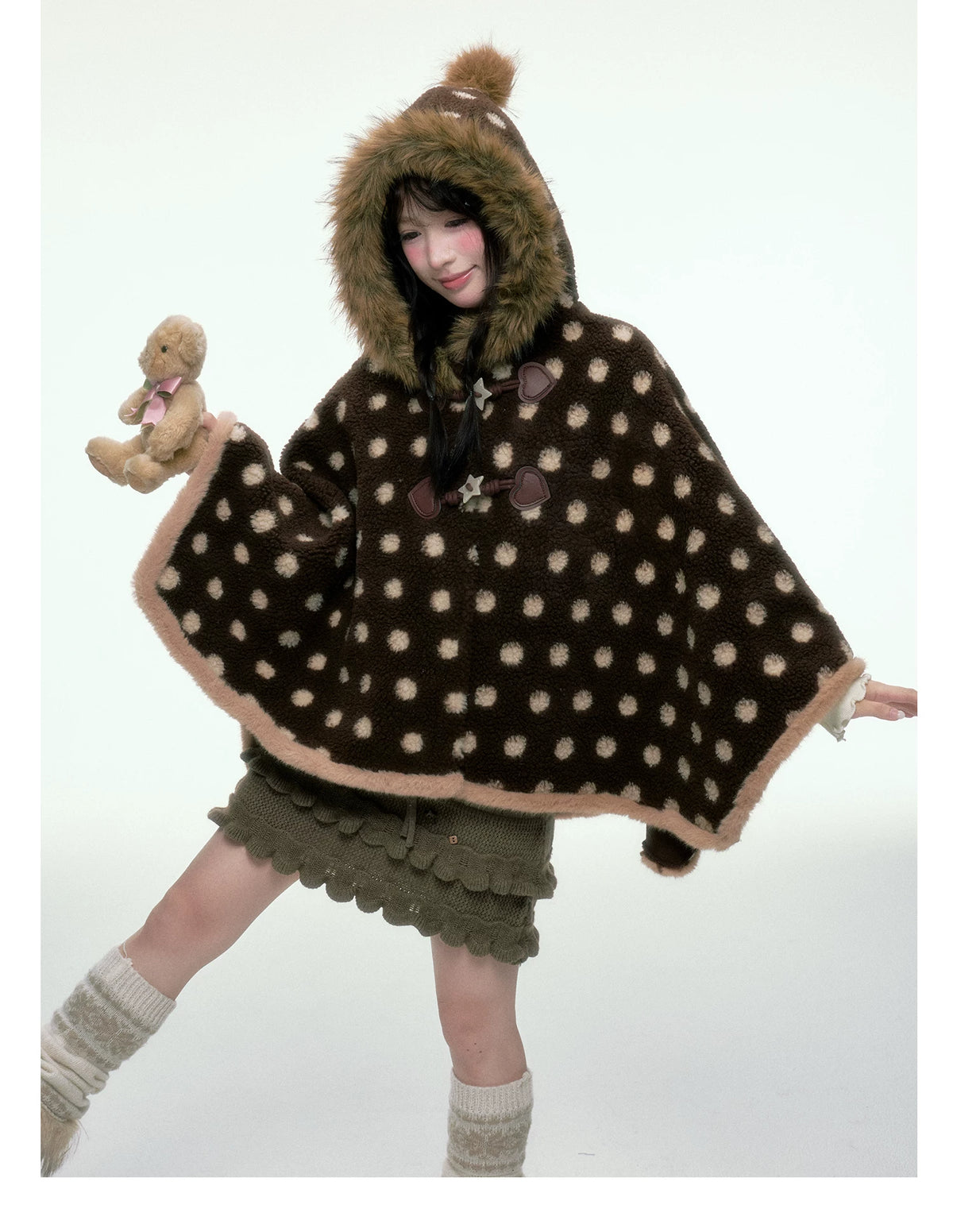 BIBIBENCY - Brown Faux-Wool Coat with Plush Polyester Lining