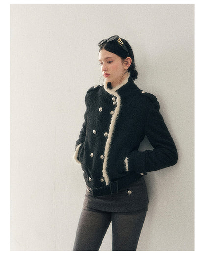 少也眼 "Whispers of a Winter Night" Black Quilted Tweed Jacket