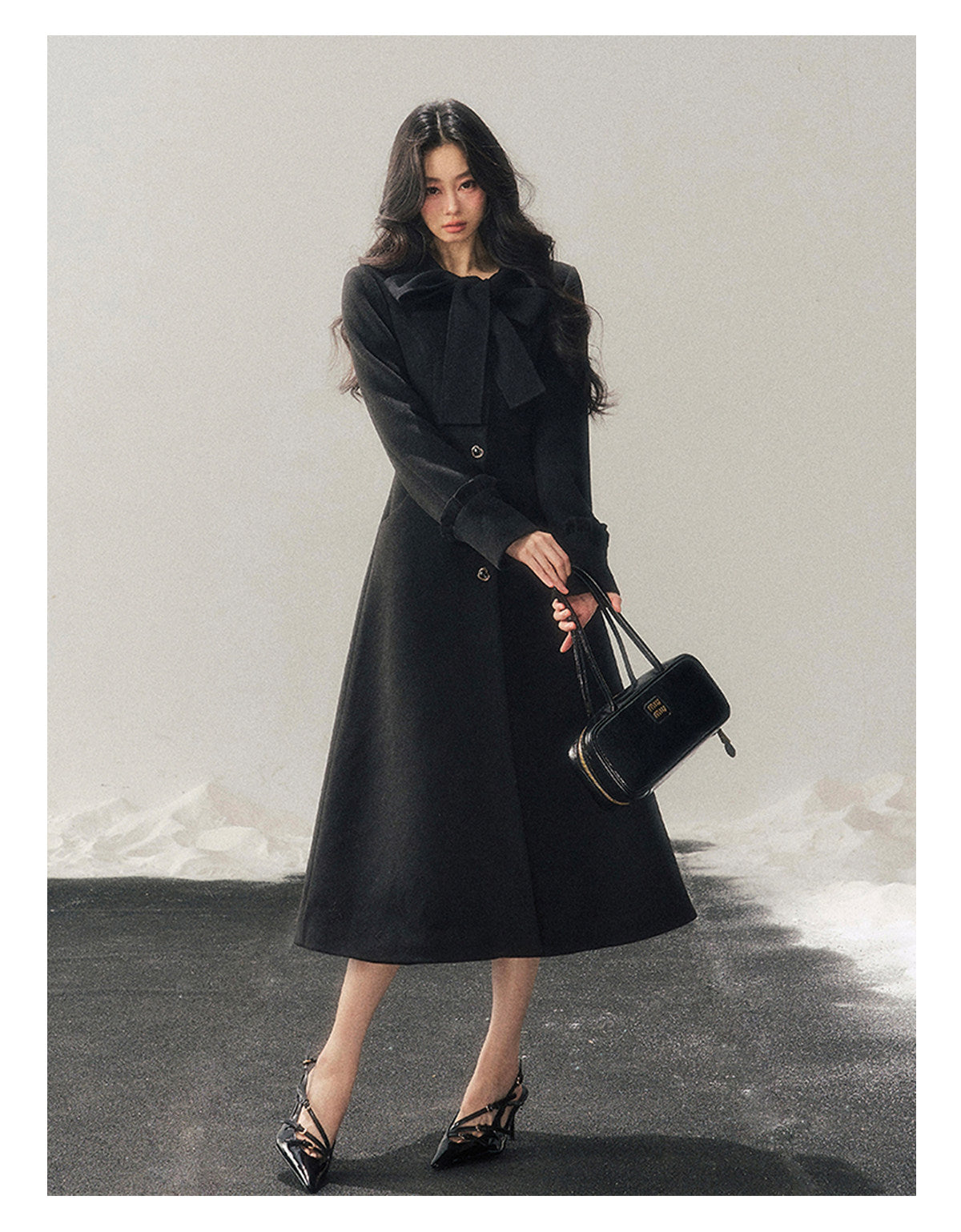 少也眼 "Snowfall Night" Wool-Blend Padded Coat – Rock Black Bow Edition