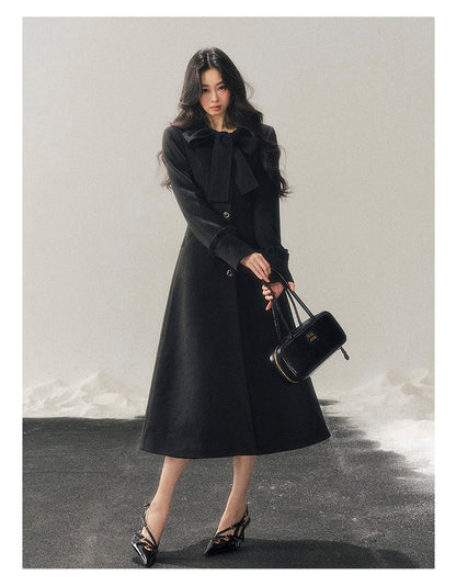 少也眼 "Snowfall Night" Wool-Blend Padded Coat – Rock Black Bow Edition