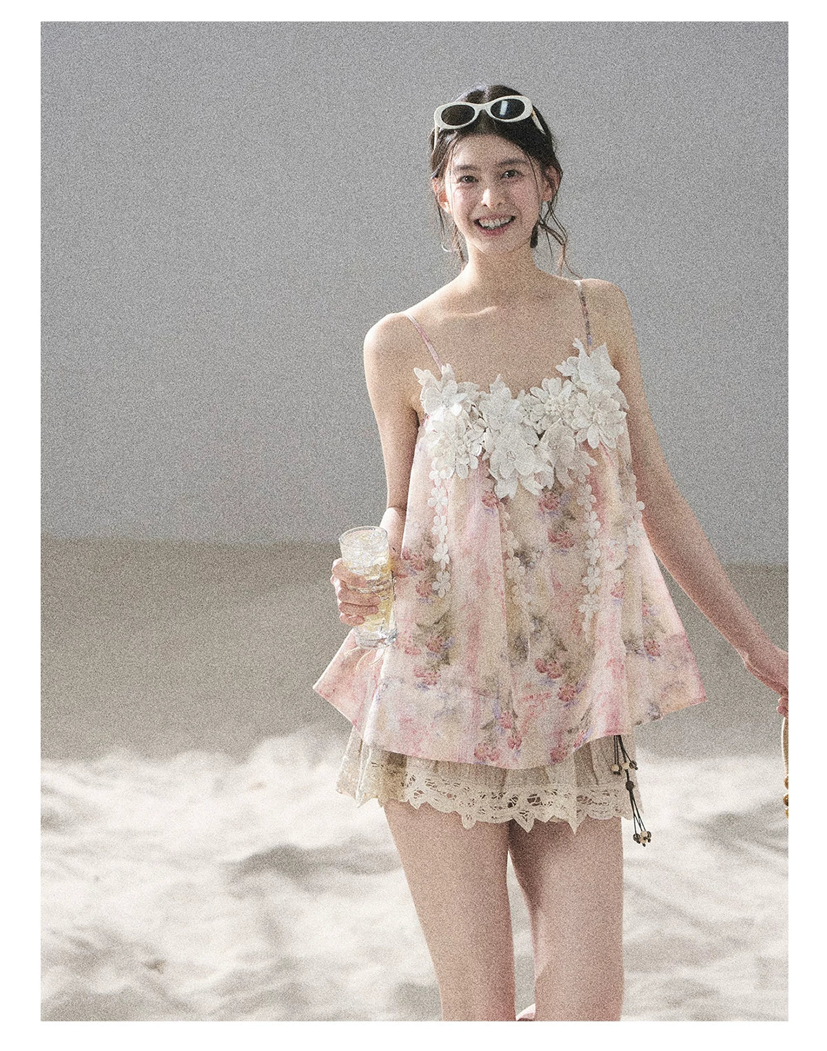 "Unscripted Romance" Dried Rose Embroidered Floral Cami Top