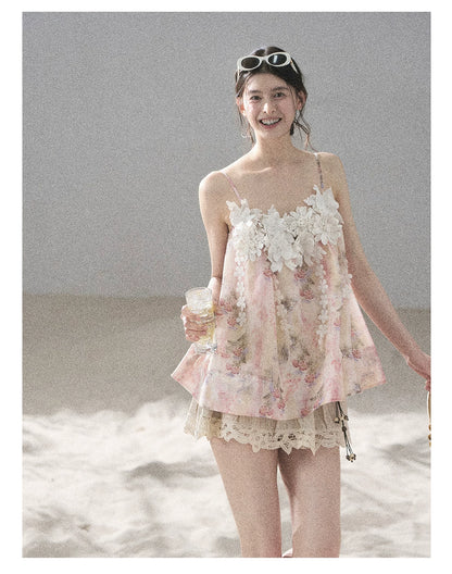 "Unscripted Romance" Dried Rose Embroidered Floral Cami Top