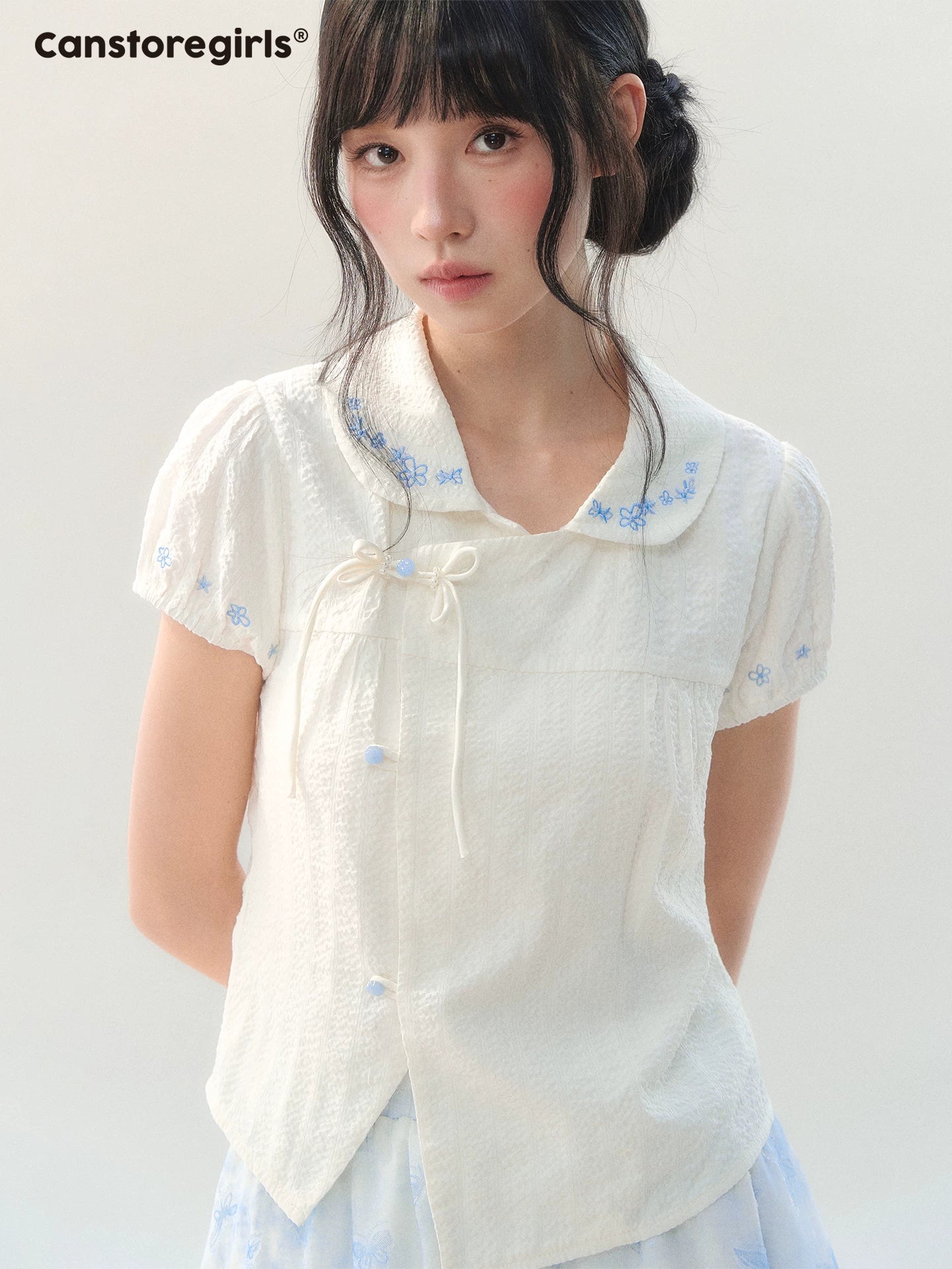 170726C "Butterfly Whispers" Embroidered Puff Sleeve Skirt Set