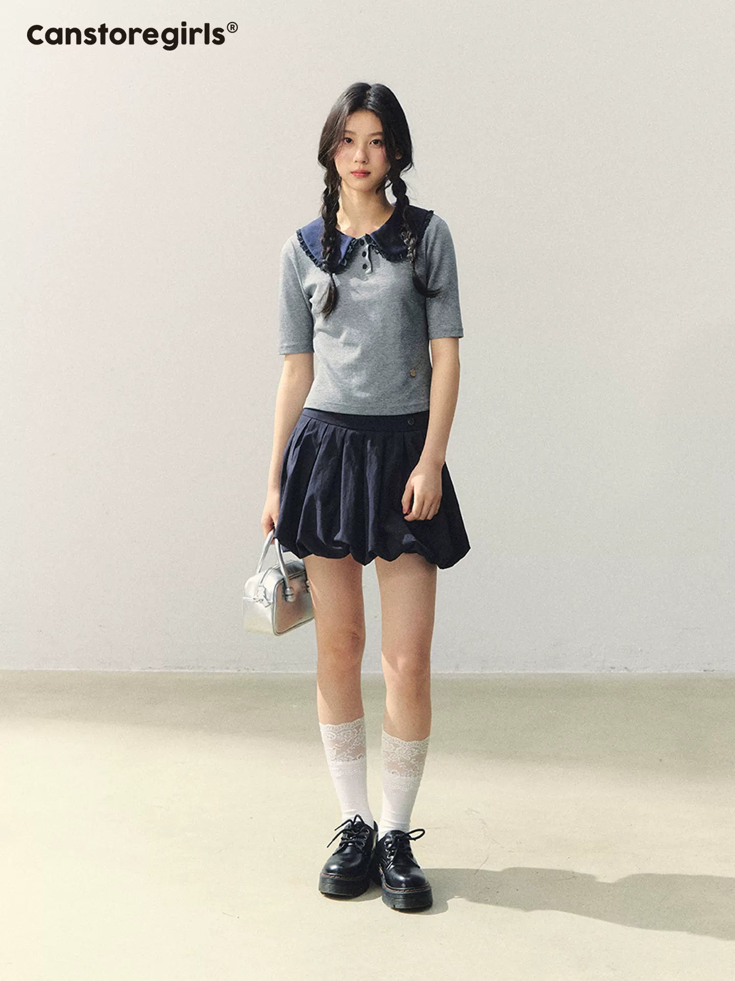 "Blue Collar Diary" Contrast Doll Collar Knit Tee YL2026054