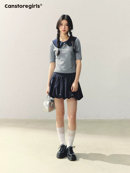 "Blue Collar Diary" Contrast Doll Collar Knit Tee YL2026054
