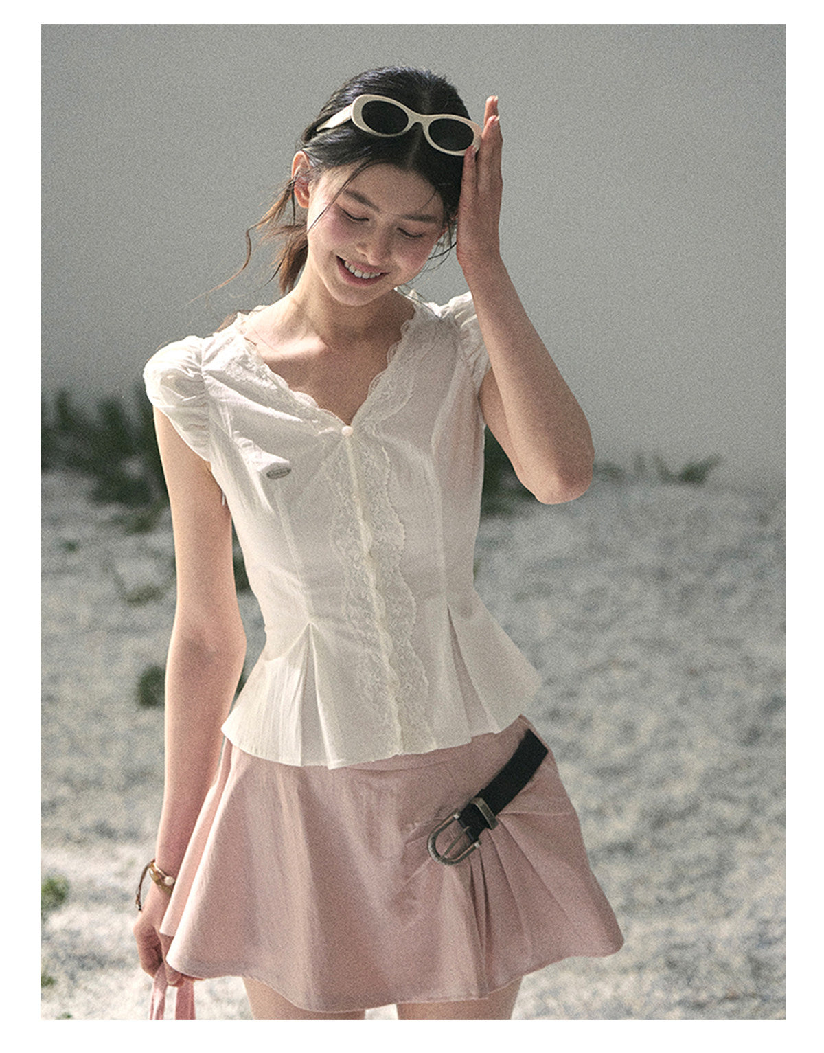 “Untouched Ivory” Pure White Lace Puff Sleeve Blouse