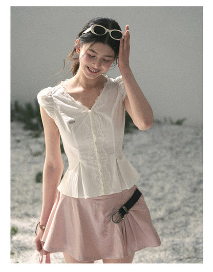 “Corridor Chimes” Soft Pink A-Line Puff Mini Skirt