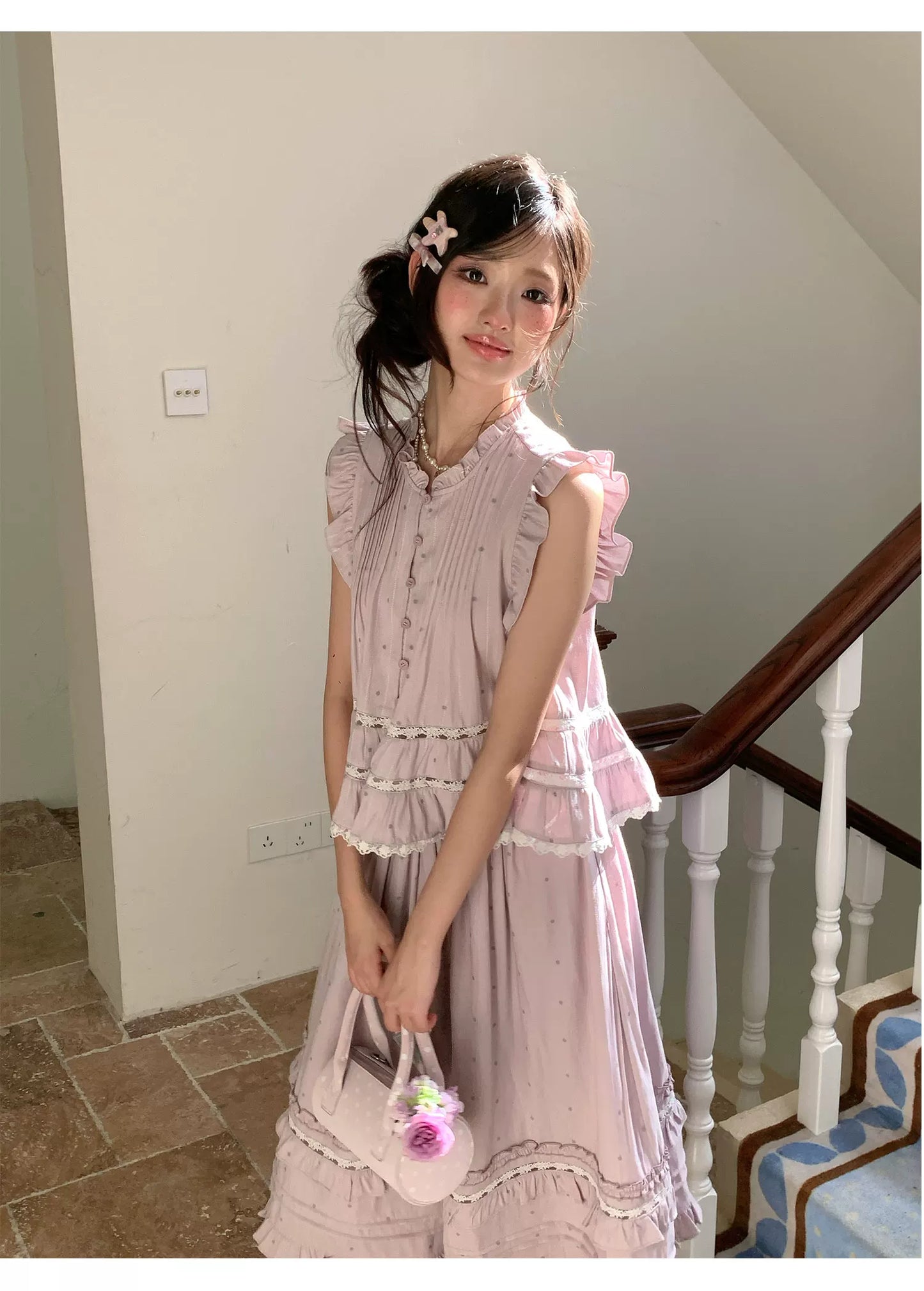 “Taro Polka Reverie” Lavender Polka Dot Skirt Set
