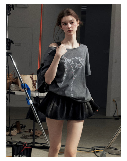 "Muted Shades of Gray" Silver Mouse Gray Off-Shoulder Tee