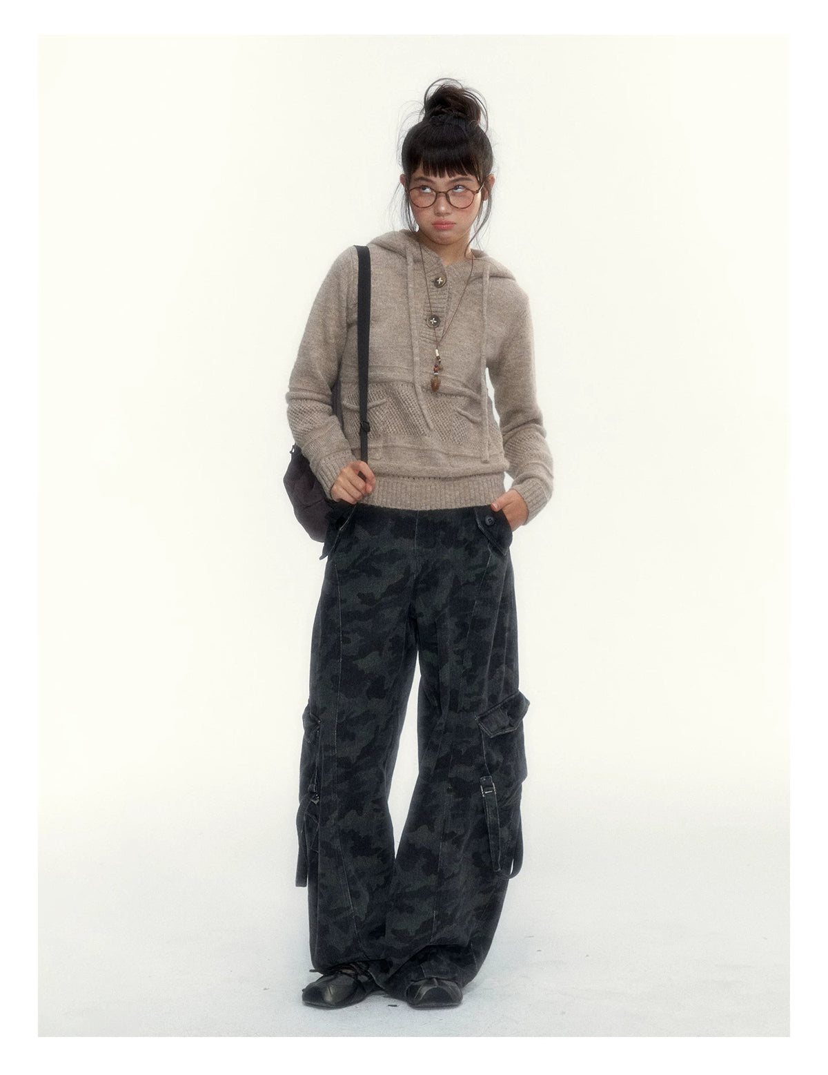 Camouflage Washed Wide-Leg Utility Pants