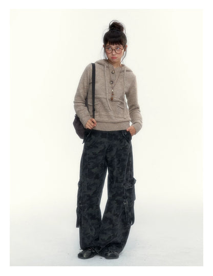 Camouflage Washed Wide-Leg Utility Pants