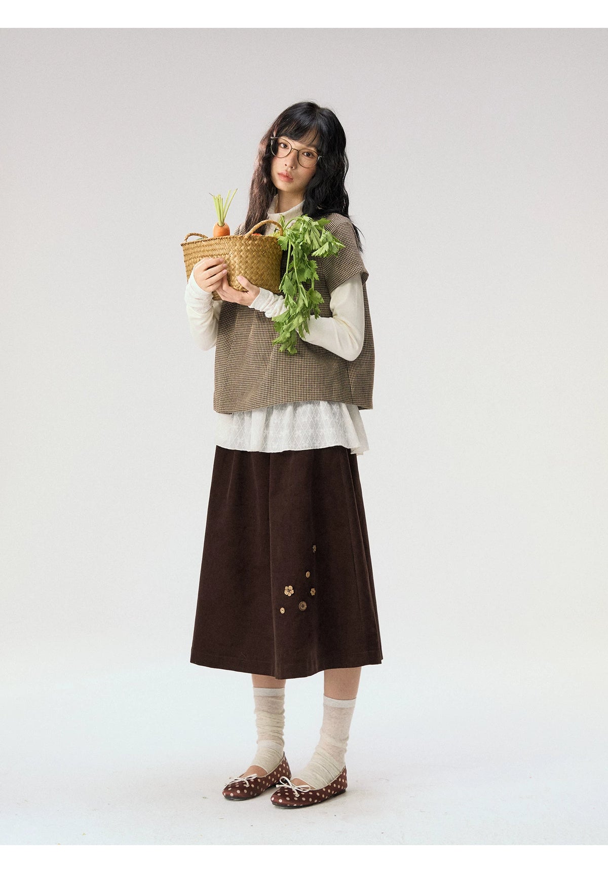 [CAN] “Caramel Glow” Brown Corduroy High-Waist A-Line Skirt