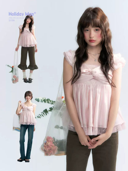 "Summer Sweetheart" Cherry Blossom Pink Bow Cami Top