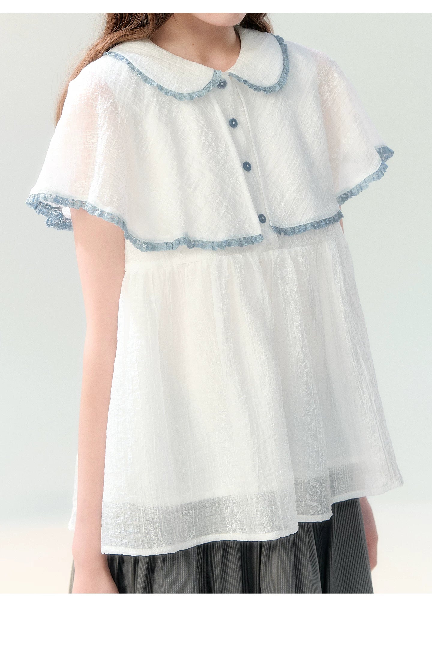 "Cloudside Letter" White Cape Collar Babydoll Blouse LL2026218