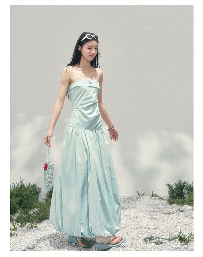 “She Passed Through Bloom Season” Glacier Blue Bubble Maxi Dress