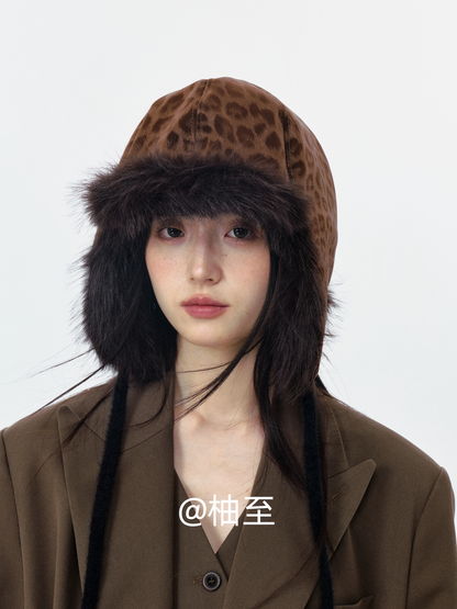 Mocha Brown Leopard Print Trapper Hat – Plush Ear-Flap Winter Hat