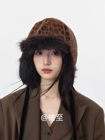 Mocha Brown Leopard Print Trapper Hat – Plush Ear-Flap Winter Hat