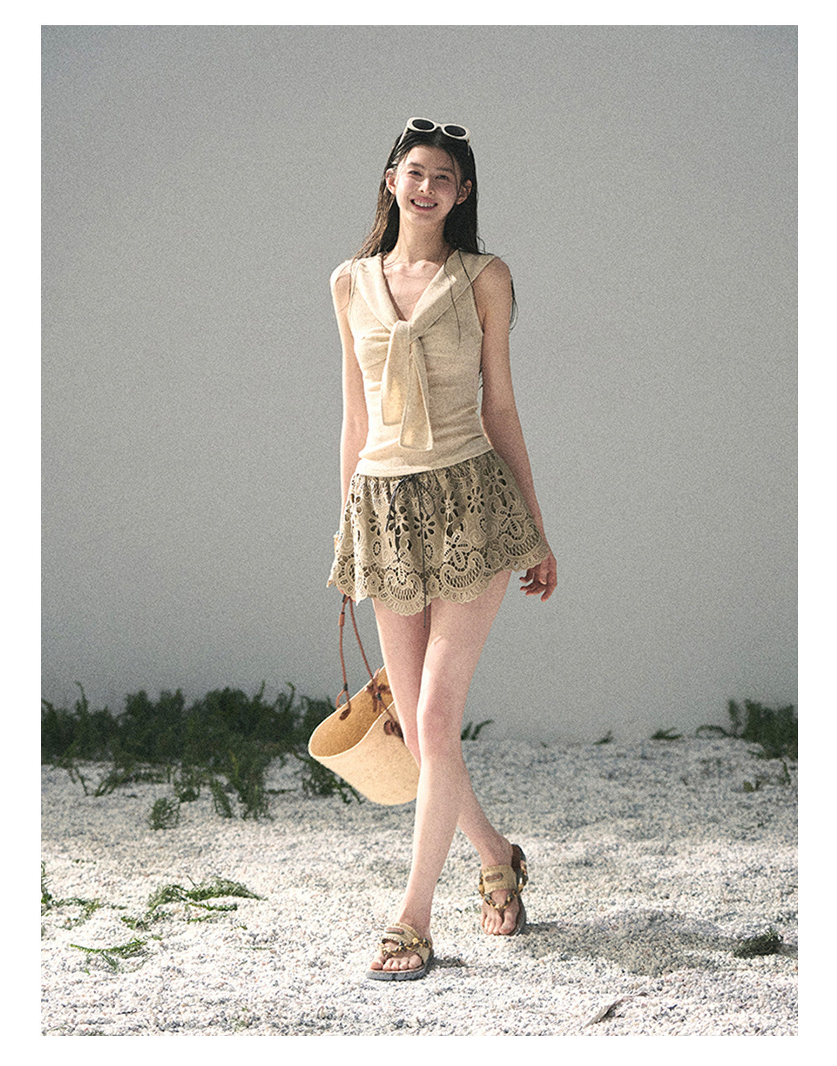 “Sea Breeze & Wheat Fields” Oatmeal Sailor Collar Top