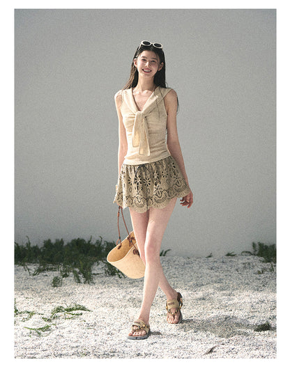 “Sea Breeze & Wheat Fields” Oatmeal Sailor Collar Top