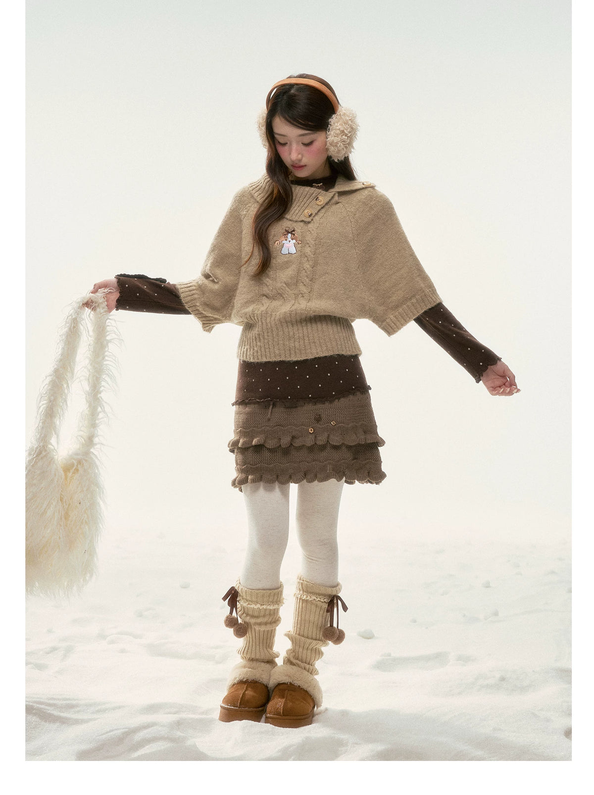 BIBIBENCY - Light Brown Puppy Short-Sleeve Knit Sweater