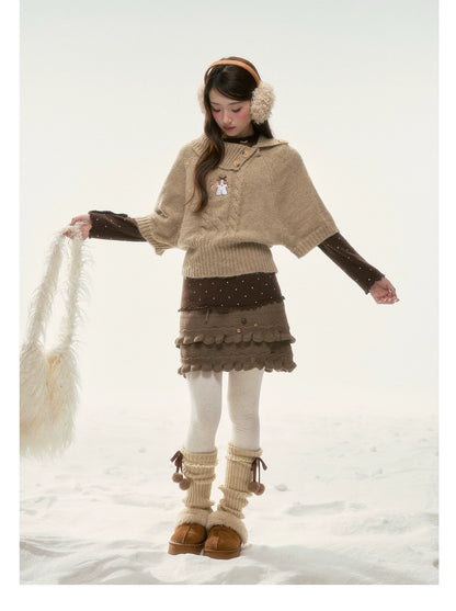 BIBIBENCY - Light Brown Puppy Short-Sleeve Knit Sweater