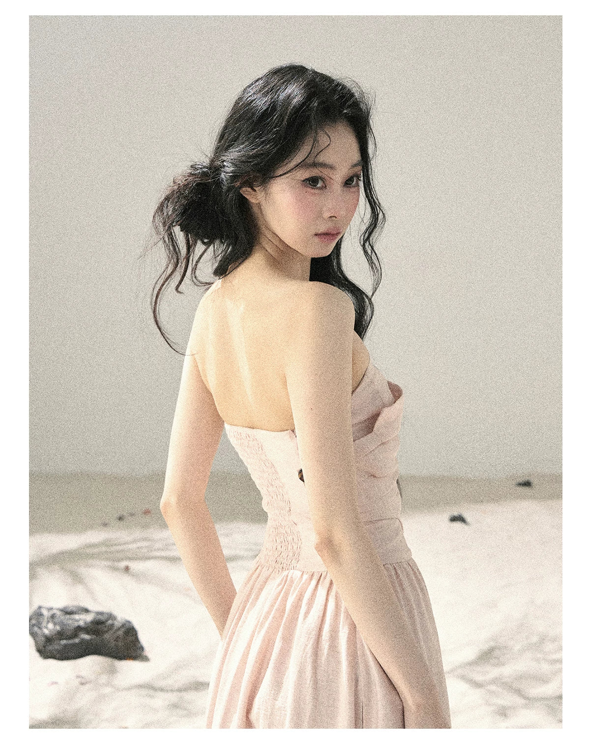 "Blushing Sunset Clouds" Ballet Pink Strapless Maxi Dress
