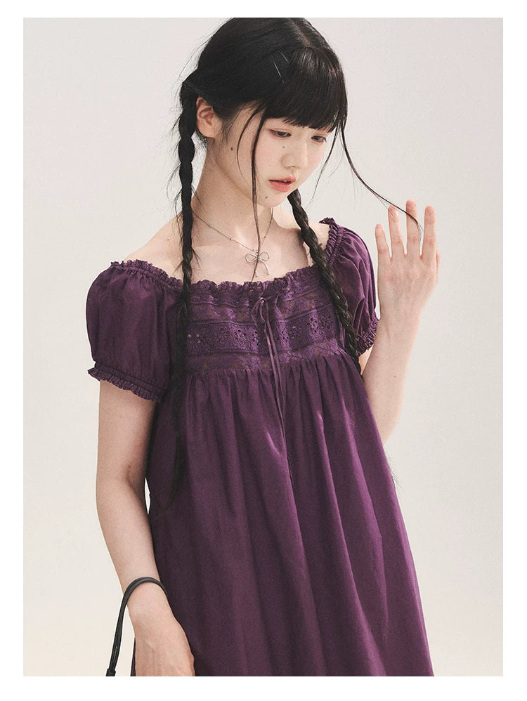 "Berry Breeze" Grape Purple Lace Square Neck Dress